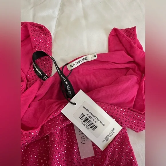 NEW SLA The Label PINK GIGI DIAMANTE MINI DRESS Size Small - Picture 3 of 7